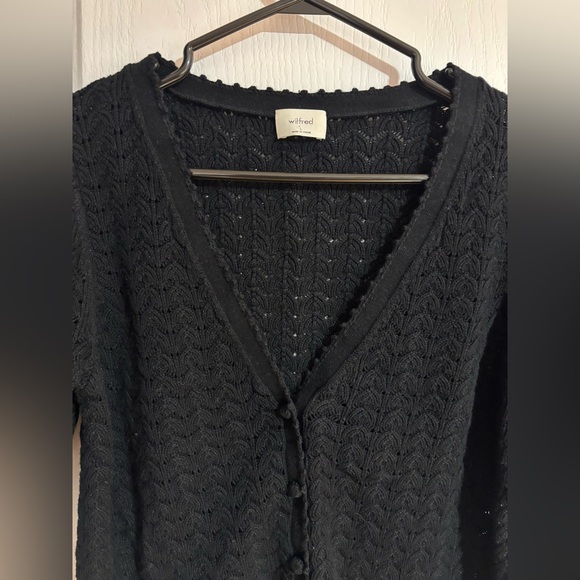 Aritzia Wilfred Fika Puff Sleeve Knit Cotton Buttoned Black Cardigan Size Large - Picture 9 of 14